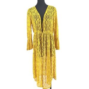 Crazy Train Lace Kimono Duster Yellow Cardigan Sheer Fairy Western Size L Countr